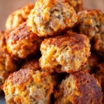 A plate of homemade 3-ingredient Bisquick sausage balls ready to enjoy.