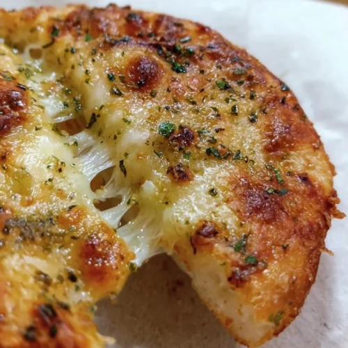 Air fryer tortilla garlic bread topped with garlic and herbs