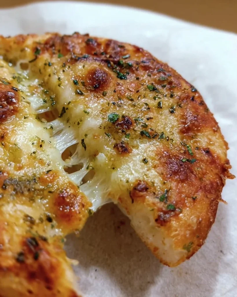 Air fryer tortilla garlic bread topped with garlic and herbs
