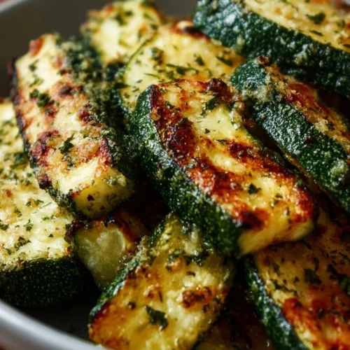 Crispy air-fried zucchini slices seasoned and ready to enjoy.