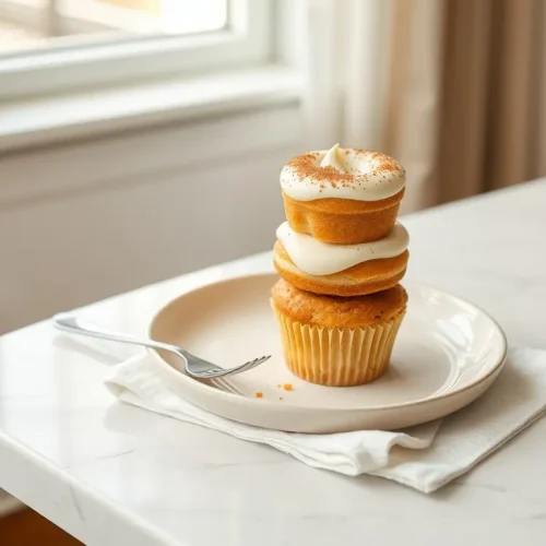 Delicious apple cider donut cupcakes on a white marble table