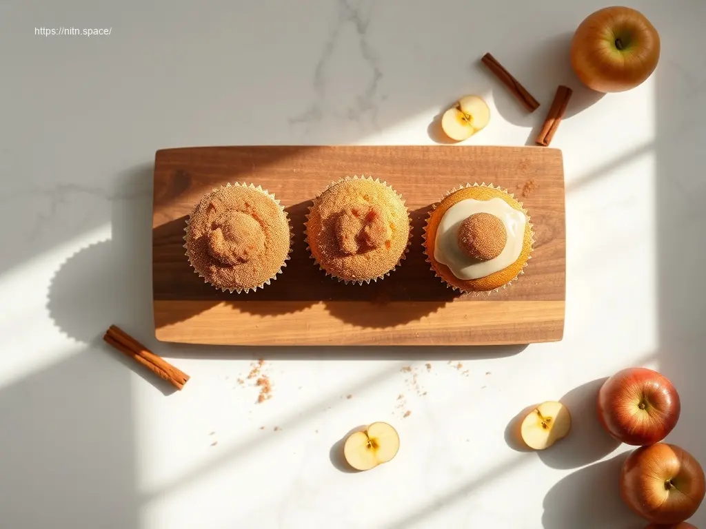 Delicious apple cider donut cupcakes on a white marble table
