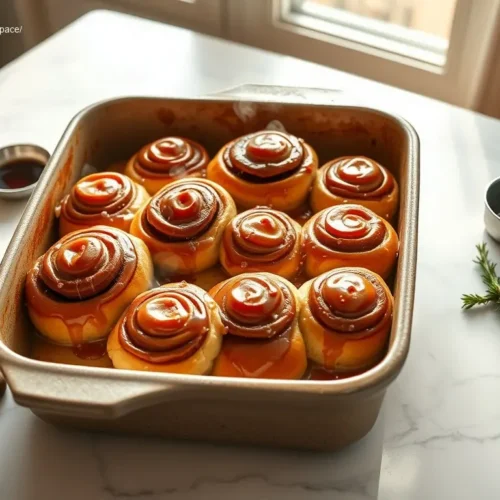 Apple Cinnamon Overnight Rolls flatlay on white marble