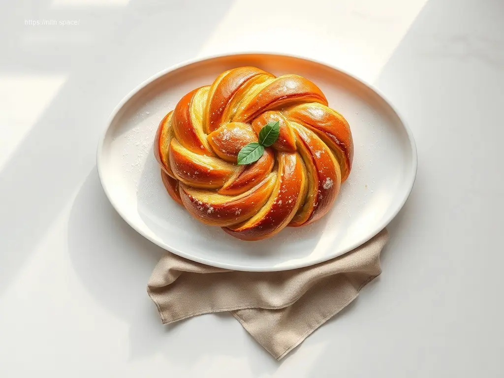 Delicious Apple Pumpkin Brioche Braid on white marble