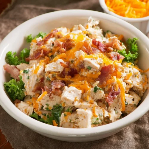 Bacon Ranch Chicken Salad with Cheddar, low carb healthy recipe