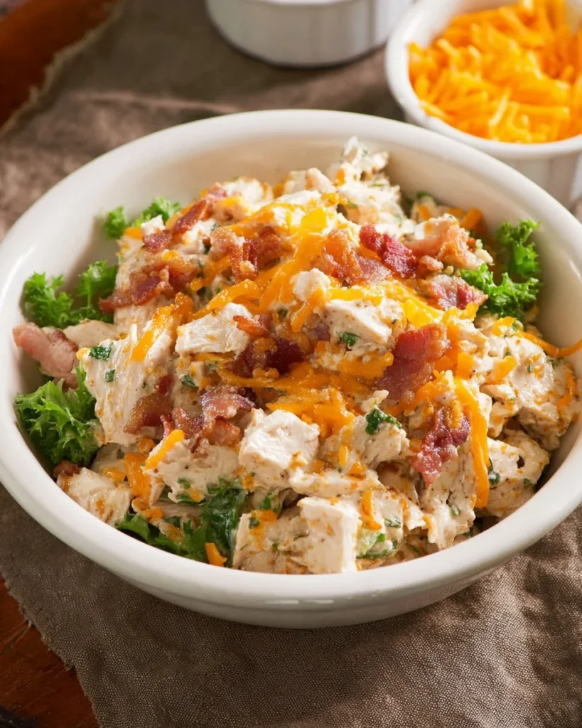 Bacon Ranch Chicken Salad with Cheddar, low carb healthy recipe