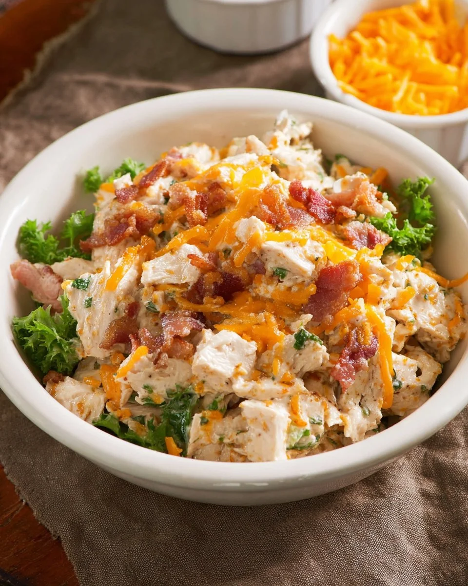 Bacon Ranch Chicken Salad with Cheddar, low carb healthy recipe