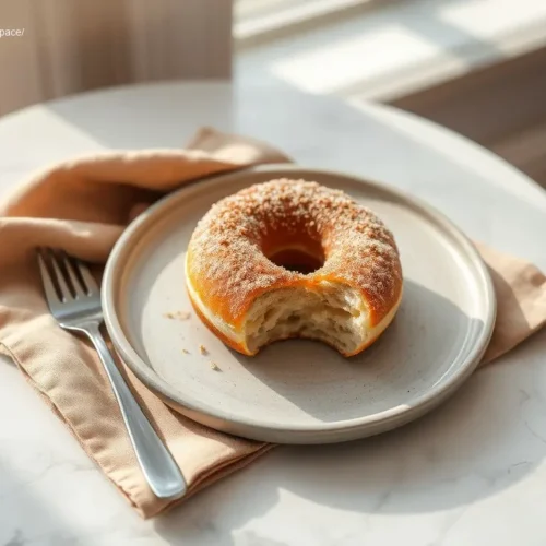 Baked brioche donuts with cinnamon sugar on a white plate