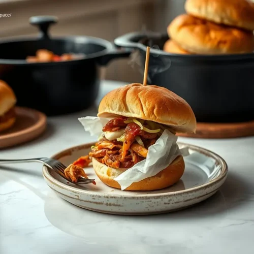 Delicious Crockpot BBQ Pulled Chicken Sliders on a platter