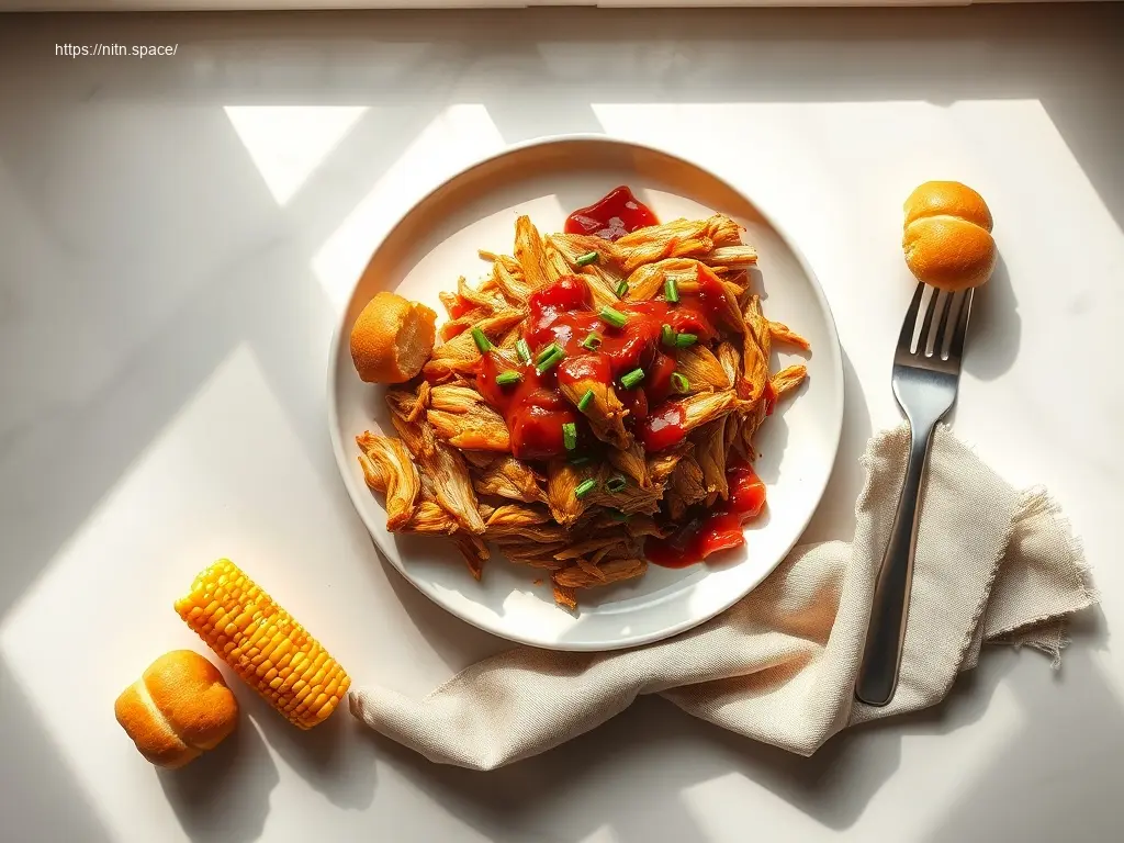 Delicious School Night BBQ Pulled Chicken flatlay for family meal