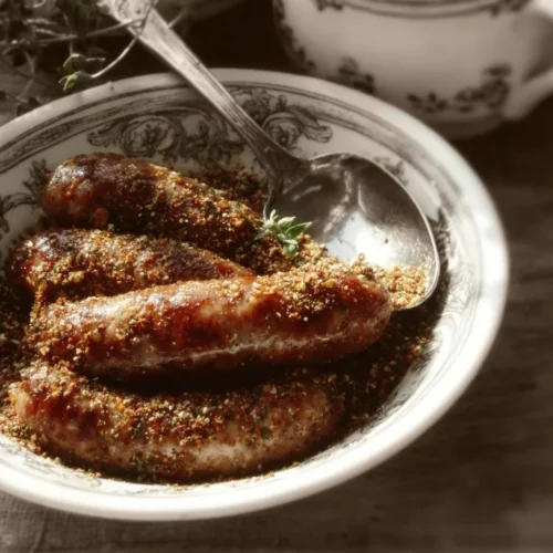 Homemade breakfast sausage seasoning mix in a bowl with spices