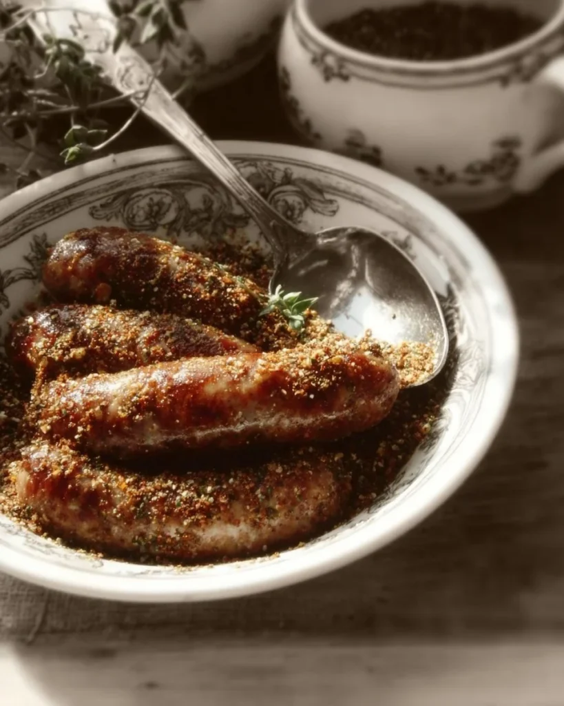 Homemade breakfast sausage seasoning mix in a bowl with spices