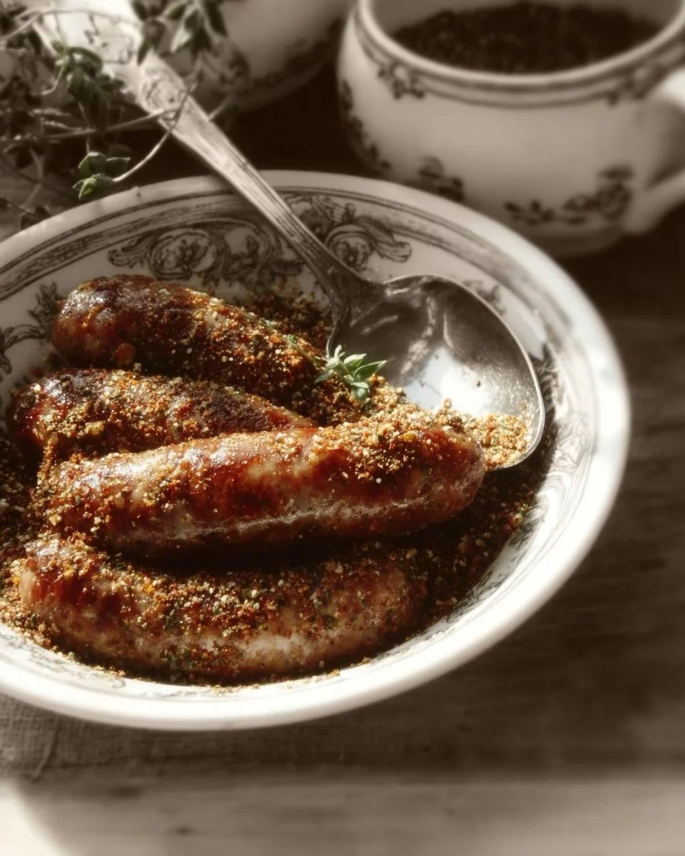 Homemade breakfast sausage seasoning mix in a bowl with spices