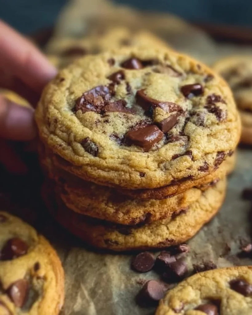 Delicious brown butter chocolate chip cookies on a baking tray