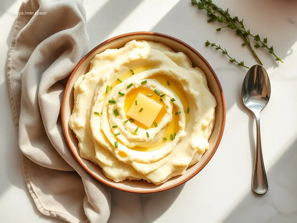 Delicious brown butter garlic mashed potatoes in a bowl
