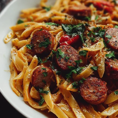 Delicious Cajun Sausage Pasta with spicy sausage and creamy sauce