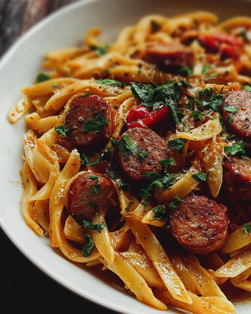 Delicious Cajun Sausage Pasta with spicy sausage and creamy sauce