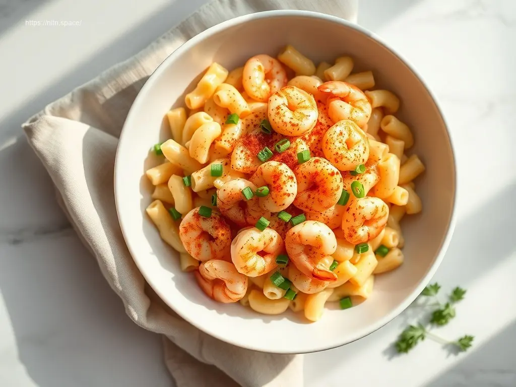 Delicious Cajun Shrimp Mac and Cheese flatlay