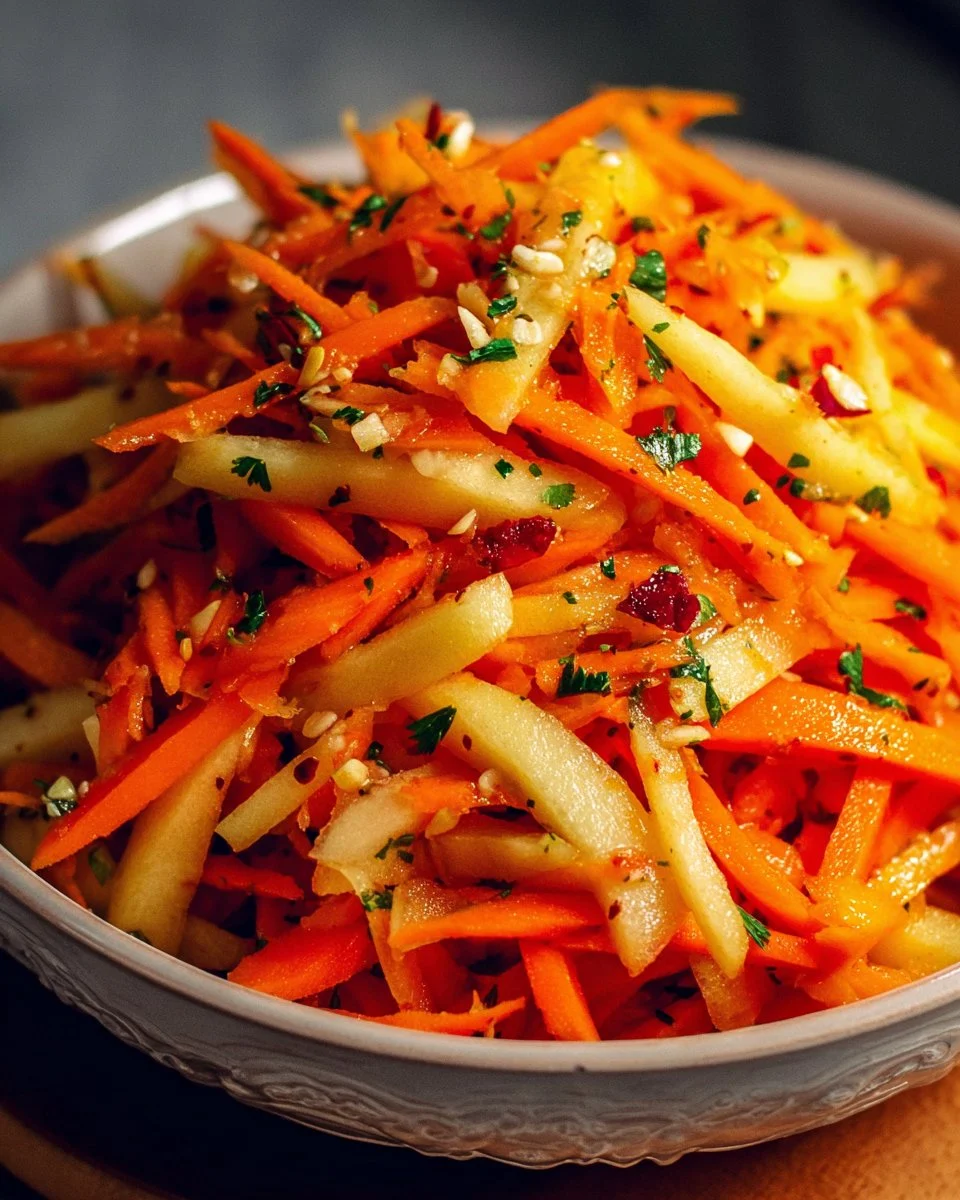 Fresh Carrot Apple Salad with colorful vegetables and fruits