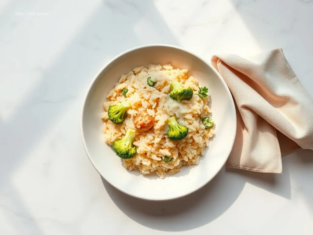 Delicious Kid-Friendly Cheesy Chicken Broccoli Rice served warm