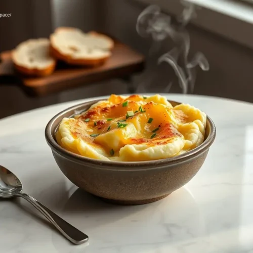 Cheesy Mashed Potato Bake, golden brown and garnished