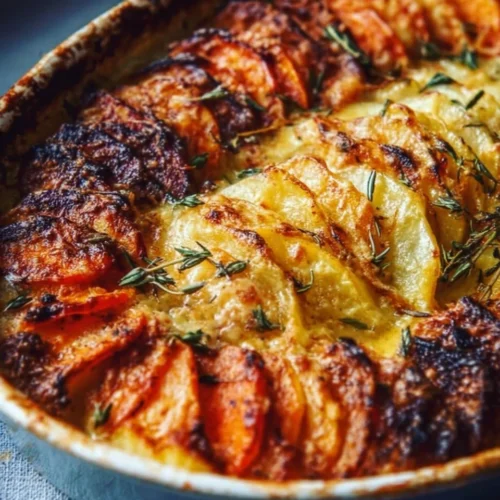 Cheesy root vegetable gratin, a comforting dish made with layers of root vegetables and cheese