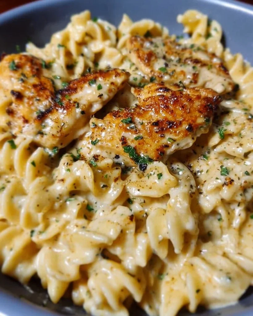 Delicious Chicken Garlic Parmesan Pasta served in a bowl with fresh herbs