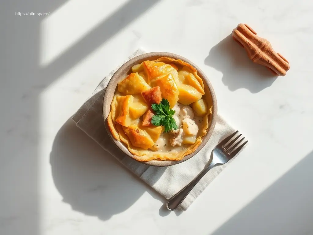 Delicious chicken pot pie with potatoes in slow cooker