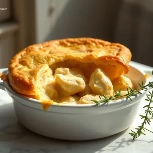 Delicious chicken pot pie with potatoes in slow cooker