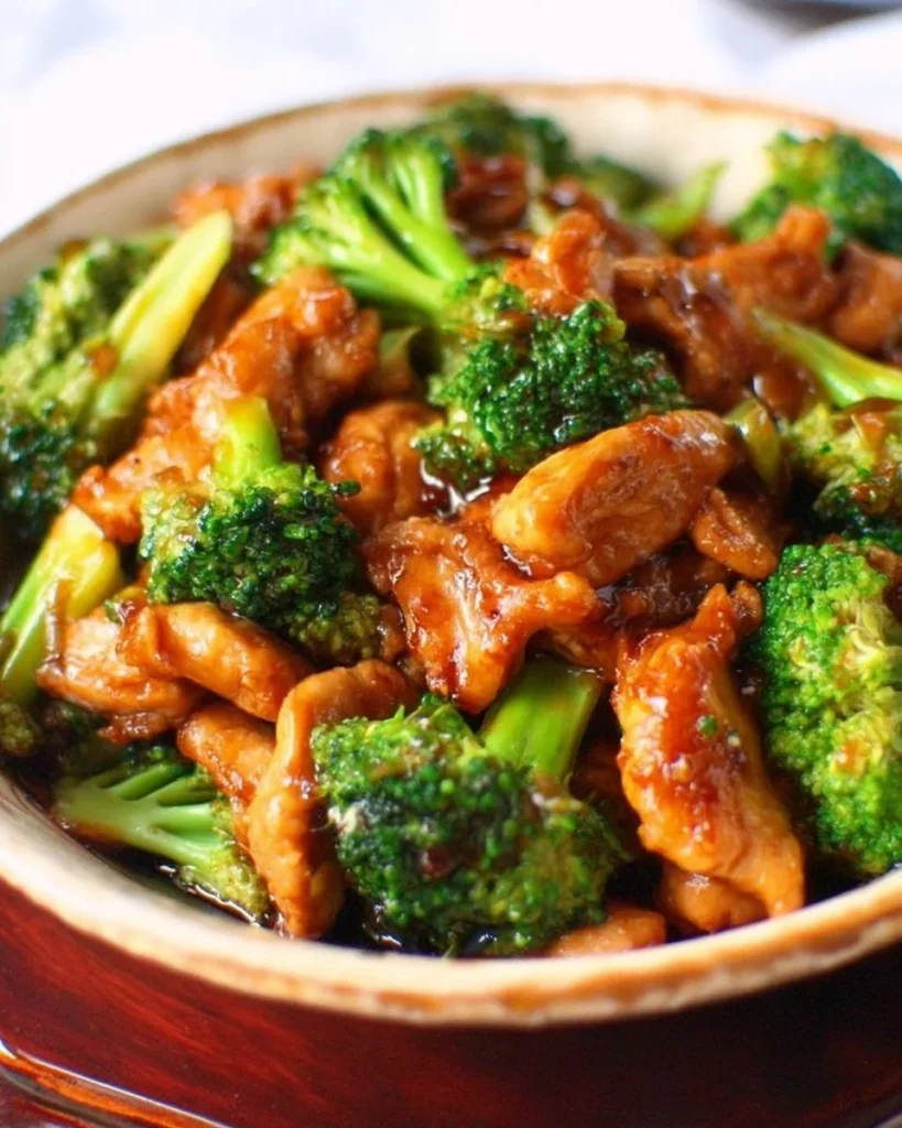 Delicious Chinese Chicken and Broccoli stir-fry in a colorful bowl