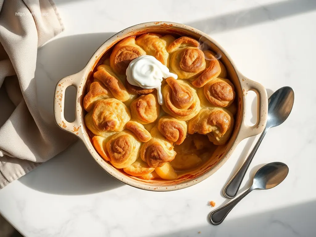 Warm cinnamon roll apple cobbler for Thanksgiving dessert