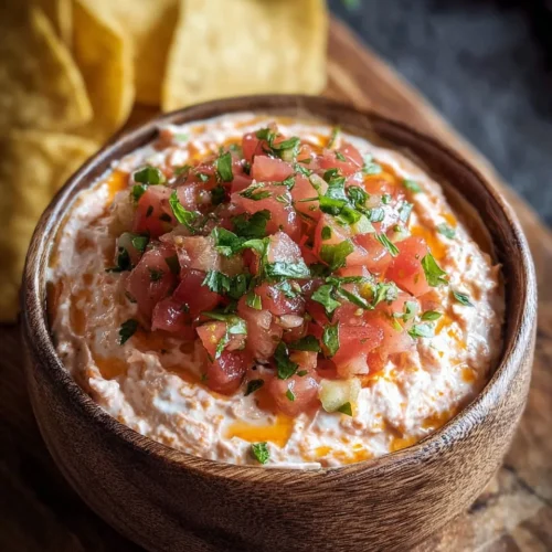 Cream Cheese Salsa Dip served in a bowl with tortilla chips