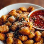 Crispy air fryer gnocchi served in a bowl with herbs