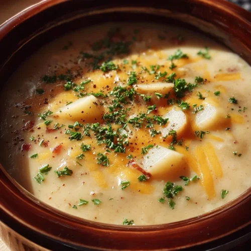 Bowl of creamy Crock Pot Crack Potato Soup topped with green onions and bacon