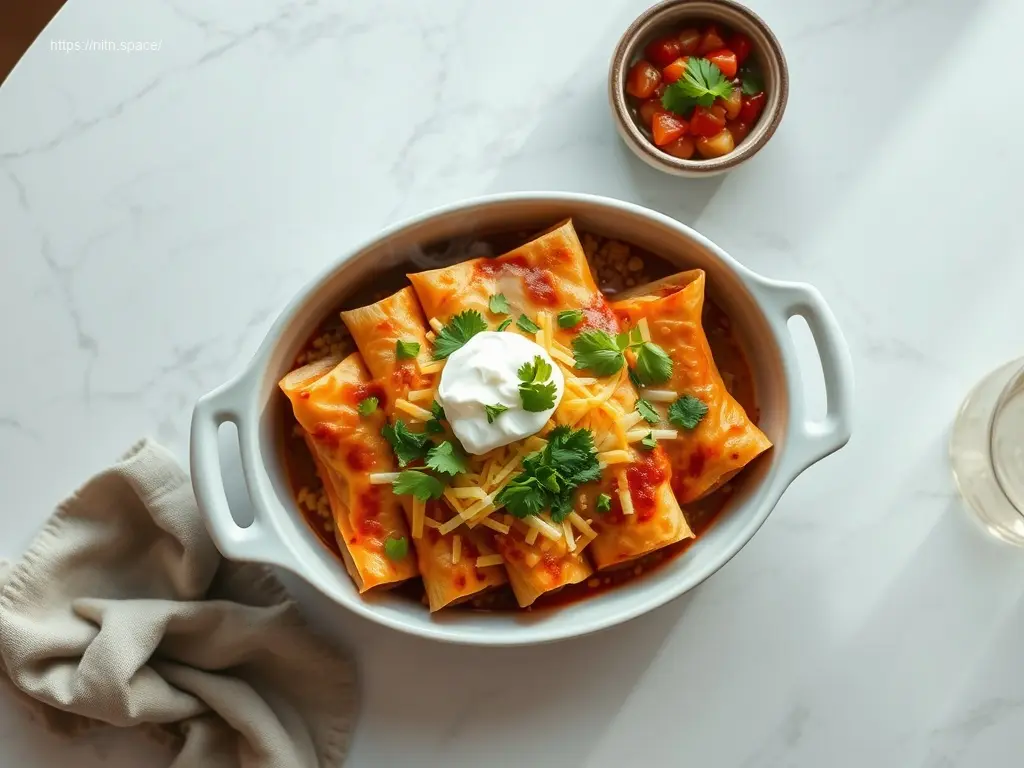 Delicious Crockpot Chicken Quinoa Enchiladas with melted cheese