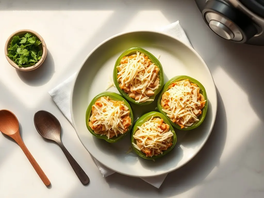 Crockpot Chicken Enchilada Stuffed Peppers ready to eat