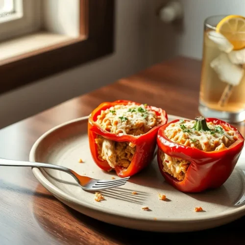 Crockpot Chicken Enchilada Stuffed Peppers ready to eat