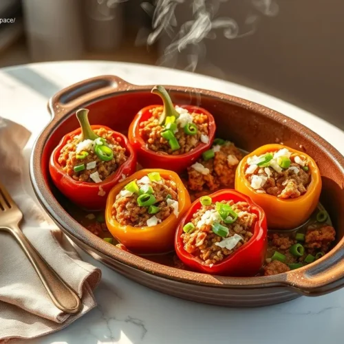 Delicious Crockpot Chicken Enchilada Stuffed Peppers