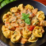 CrockPot chicken tortellini in a bowl