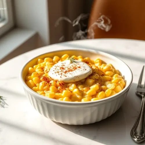 Delicious Crockpot Creamed Corn with Cream Cheese overhead shot