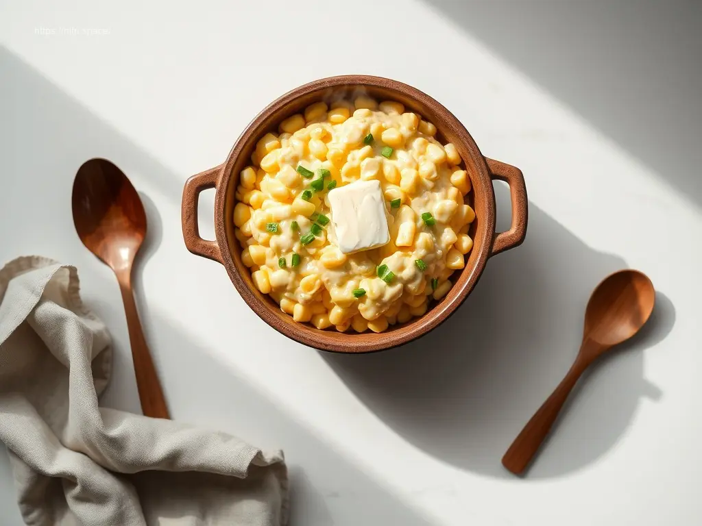 Delicious Crockpot Creamed Corn with Cream Cheese overhead shot