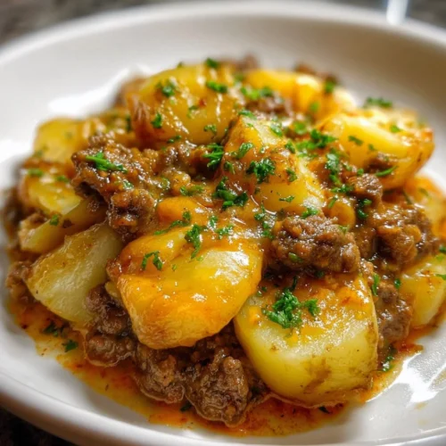 Delicious Crockpot Hamburger Potato Casserole served in a bowl