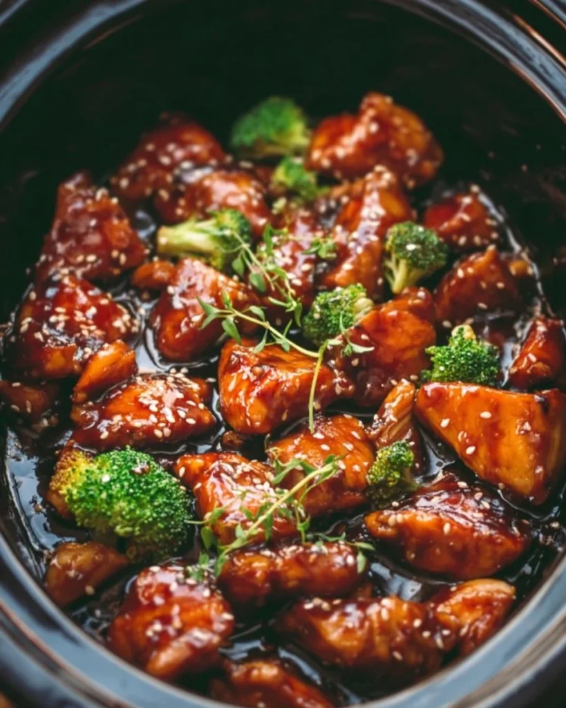 Crockpot Teriyaki Chicken ready to serve with rice and vegetables