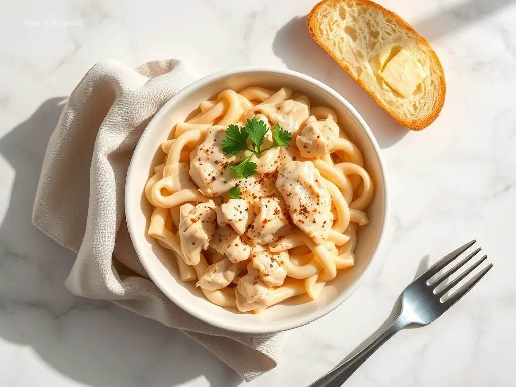 Delicious Dump and Go Chicken Alfredo ready to eat