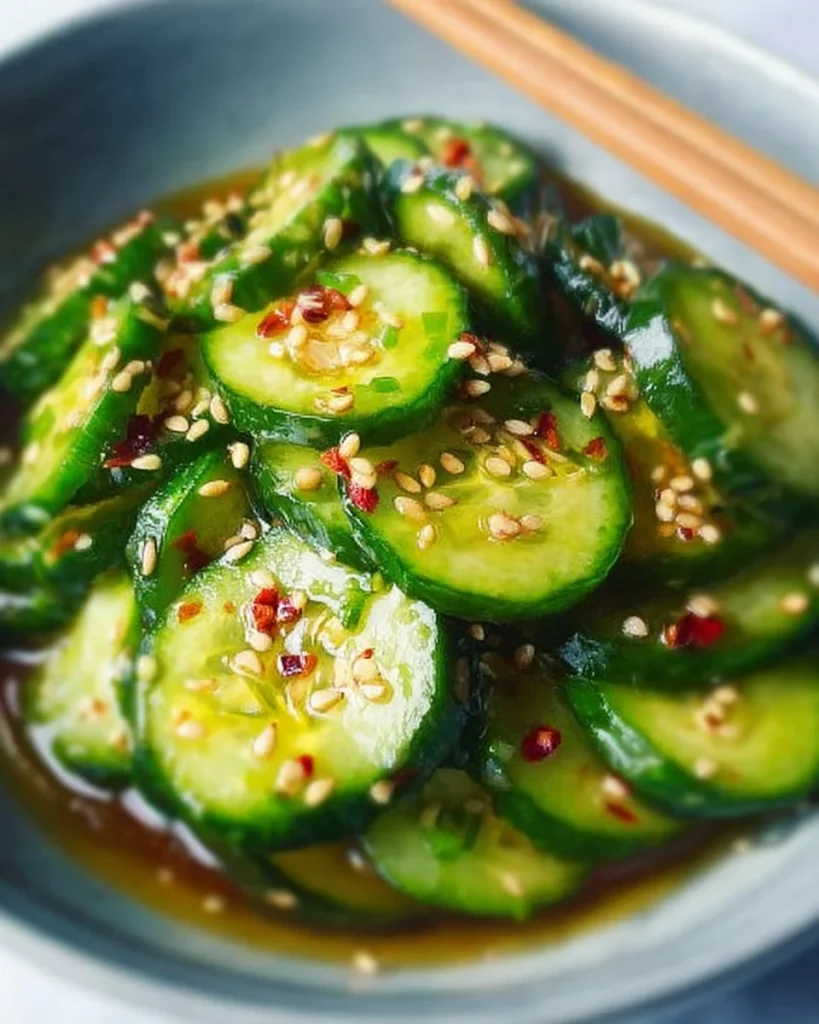 A vibrant bowl of easy Asian cucumber salad with fresh ingredients.