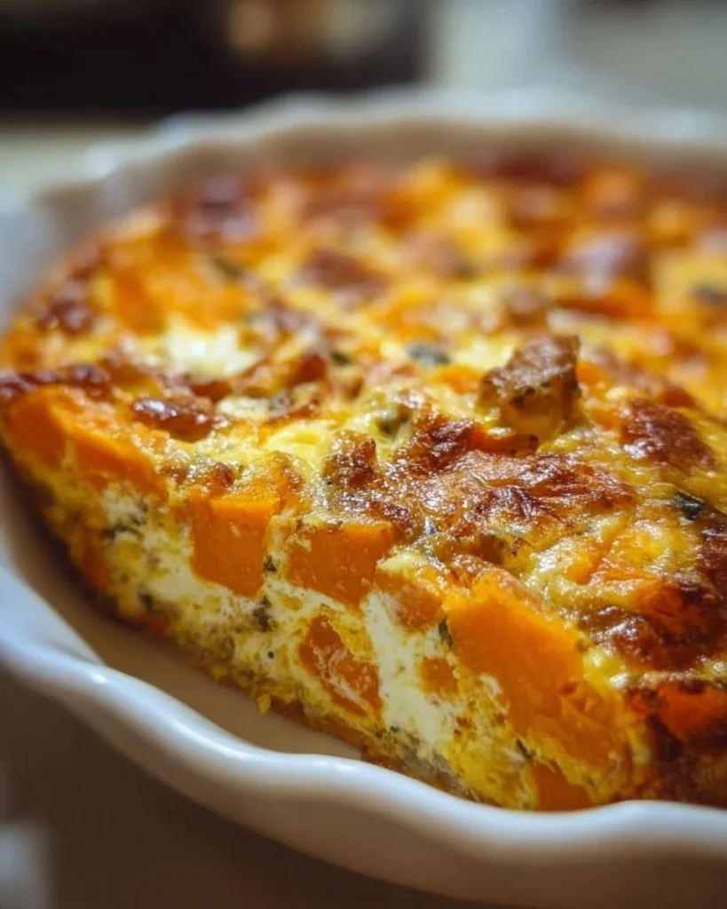 Delicious easy sweet potato egg casserole topped with herbs and spices