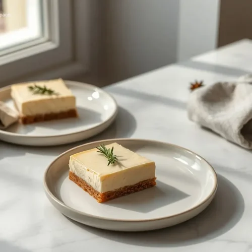 Delicious Eggnog Cheesecake Bars with Spiced Crust on a platter