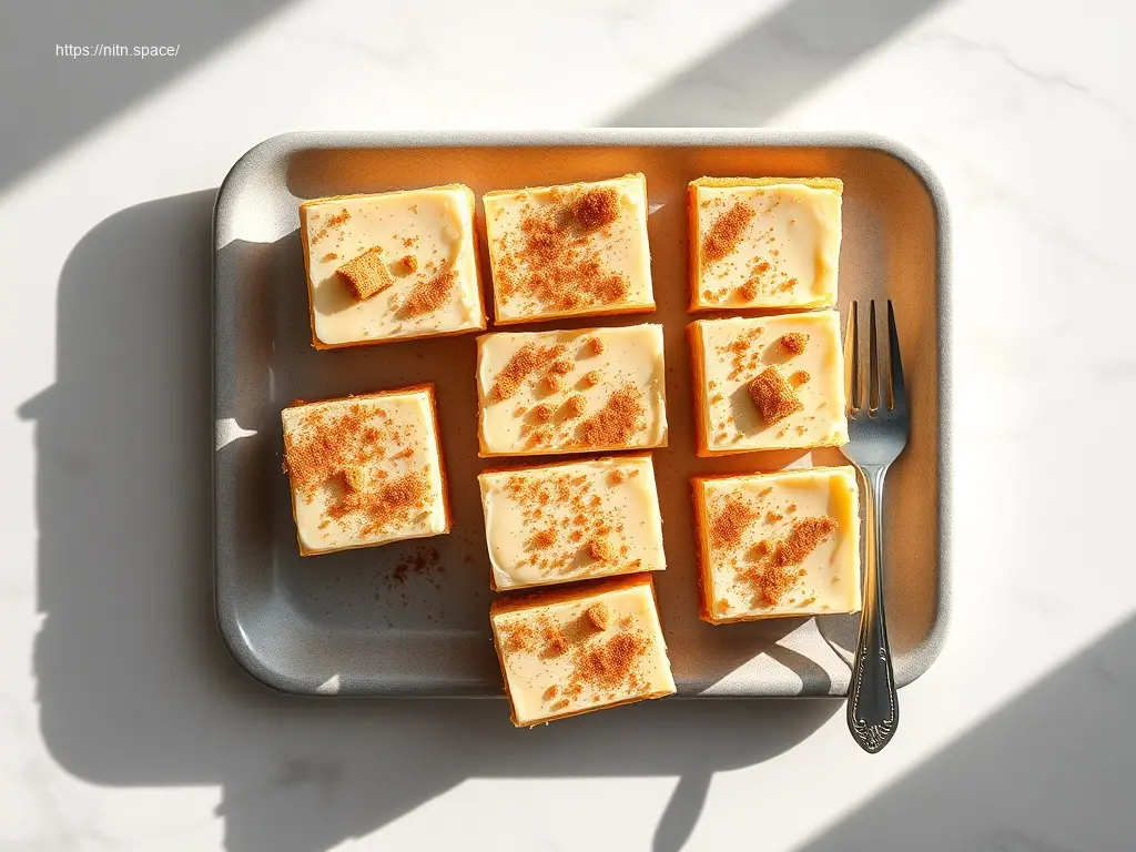 Delicious Eggnog Cheesecake Bars with Spiced Crust on a platter