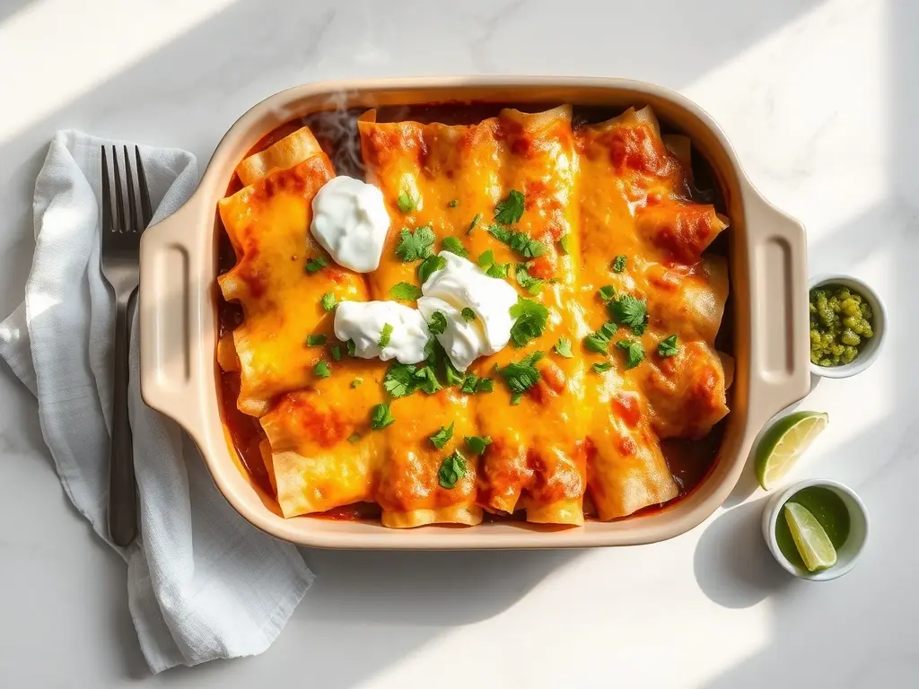 Delicious Freezer-Friendly Chicken Enchiladas baked to perfection