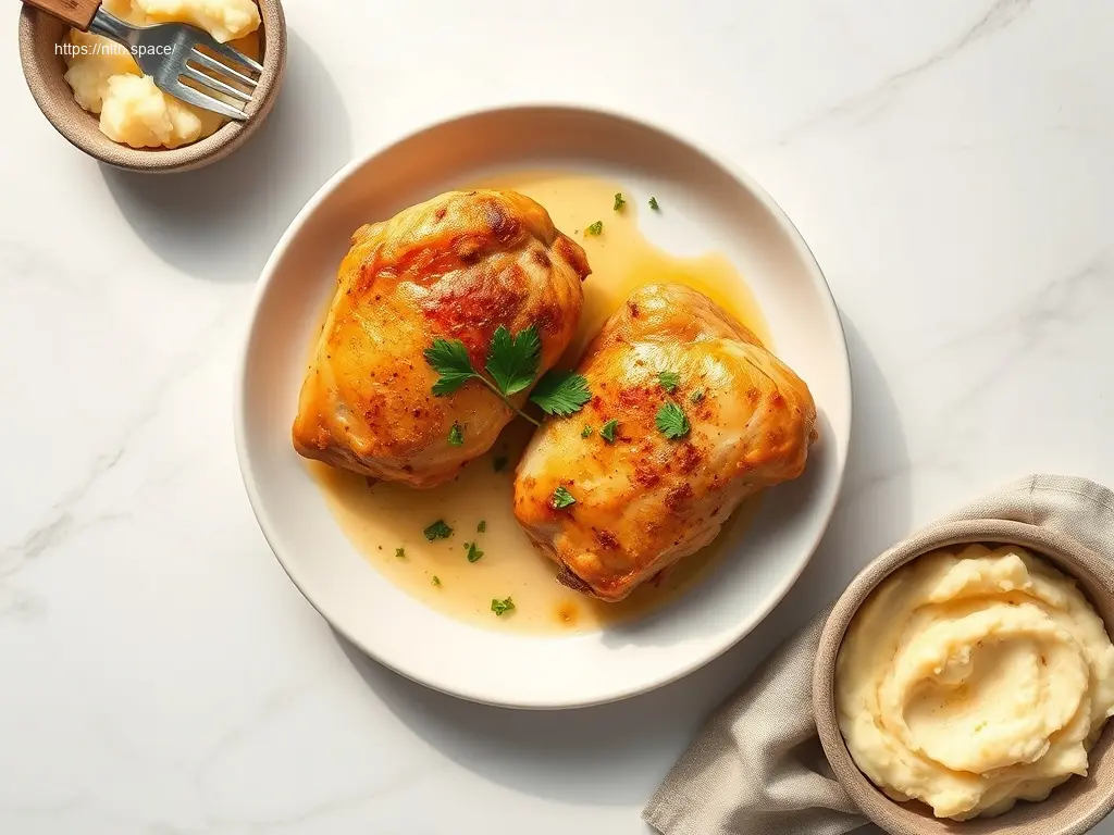 Delicious garlic butter crockpot chicken thighs for dinner
